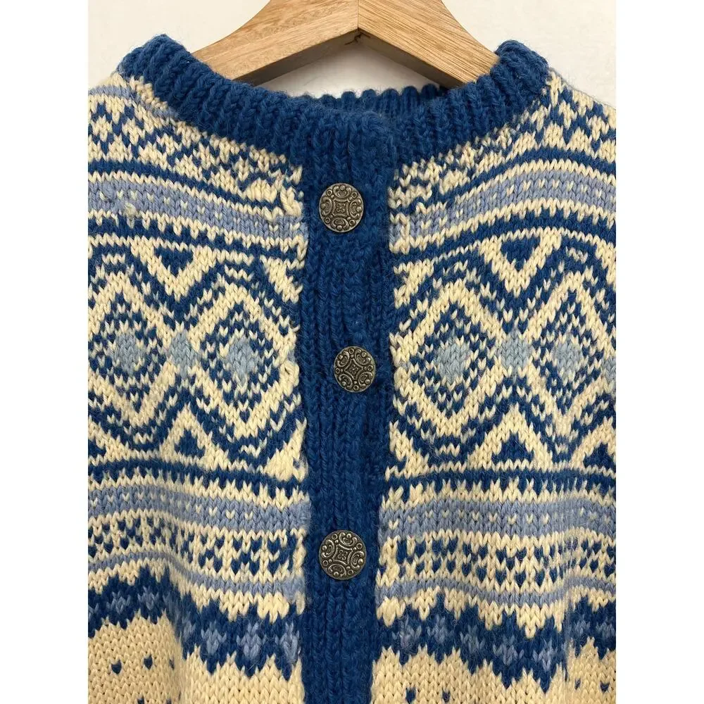 Vintage Handmade Fair Isle Nordic Scandinavian Winter Ski Cardigan Sweater Large